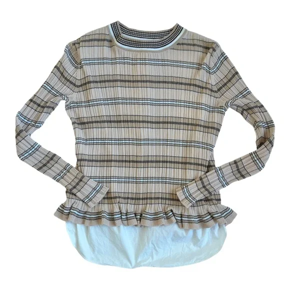Derek Lam Sheer Striped Crewneck Sweater in Nude Multi - Picture 2 of 7